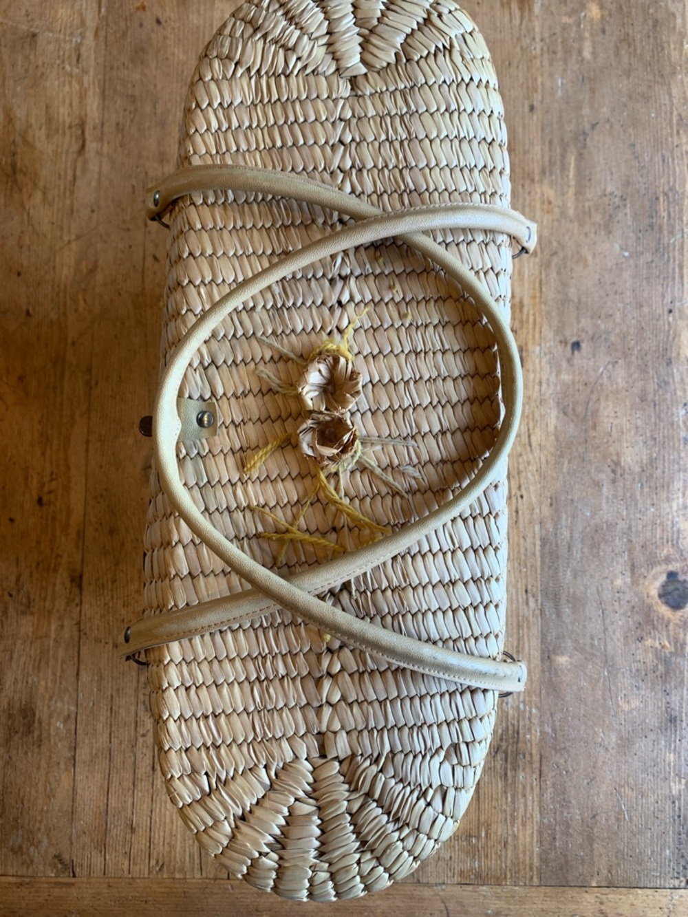 Vintage Woven Straw Tote with Yellow Floral Embroidery - Picture 13 of 16